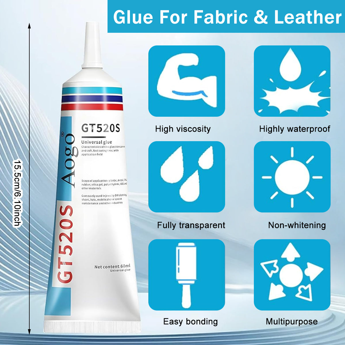 HASTHIP® Slow Dry Fabric Repair Liquid Glue Multi-Purpose Strong Bond Adhesive for Clothes, DIY Crafts Seamless Repair Glue for All Fabrics, Paper Crafts, Clay Craft, Felt Craft, 60ml, with 2 Pry Bars