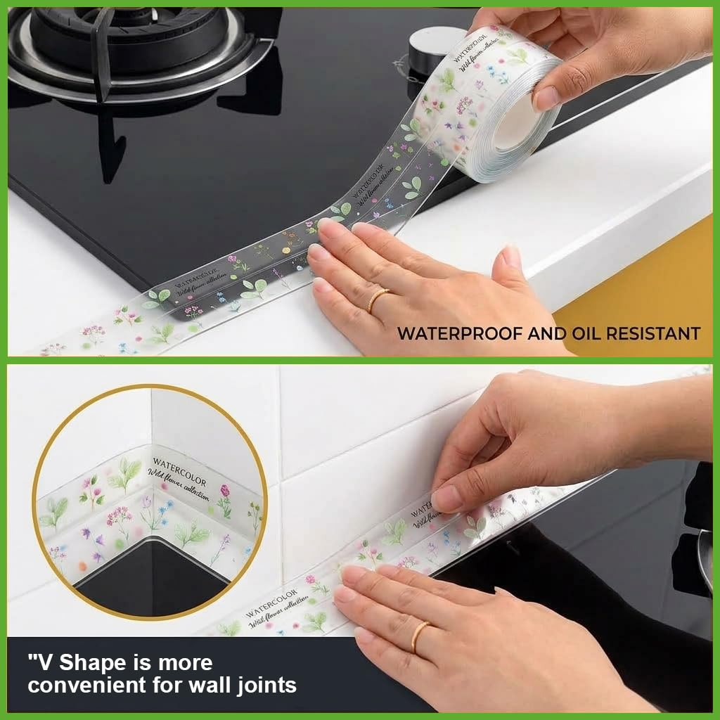 HASTHIP Patterned Caulk Strip Tape, Clear PVC Sealer with Center Crease for Kitchen and Bathroom Edges