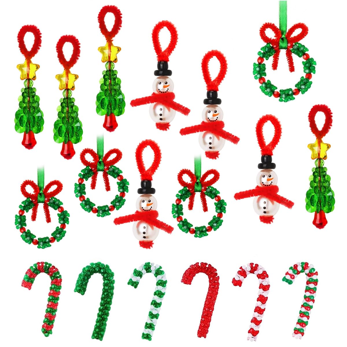 HASTHIP 40-Piece Christmas Beaded Ornament Craft Kit with Step-by-Step Guide for Group DIY