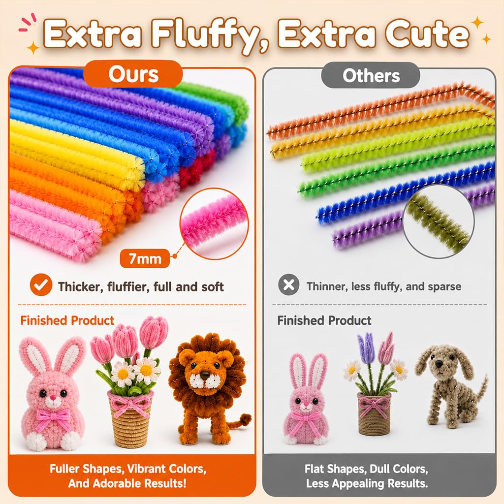 HASTHIP 500-Piece Chenille Stem Craft Kit with 20 Colors and Flower and Animal Guides