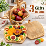 HASTHIP Foldable Bamboo Fruit Basket with Space-Saving Design and Stable Cross-Support Base