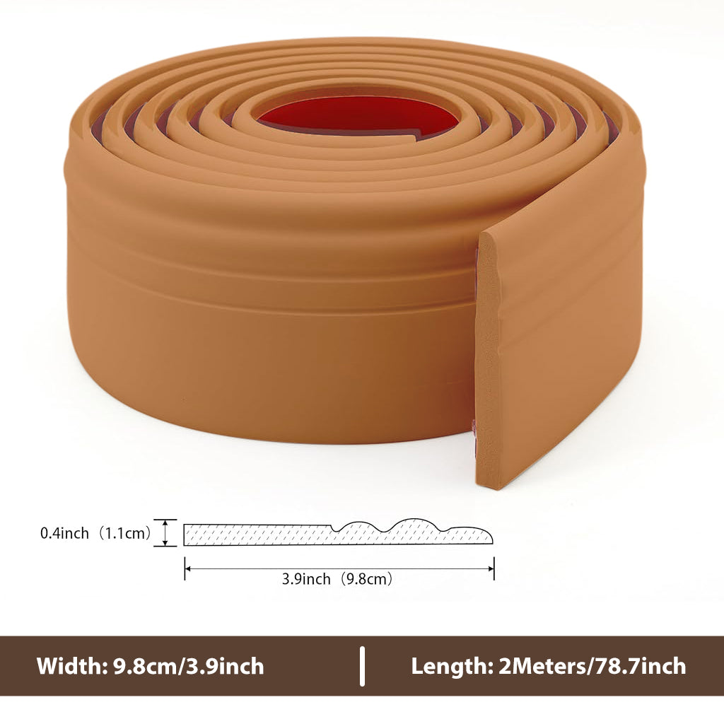 HASTHIP® Flexible Baseboard Molding Trim, Peel and Stick Rubber Wall Base Moulding Trim, 78.74inch x 3.9inch Cuttable Modern Vintage Brown Base Molding for Home, Hotel DIY Decoration