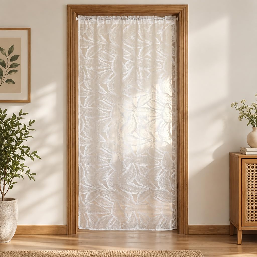 HASTHIP Self-Adhesive Lace Sheer Door Curtain, 100 by 240 cm, No-Drill Hook-and-Loop Mount
