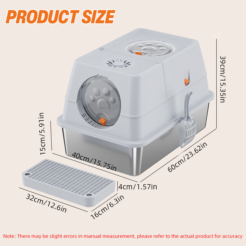 HASTHIP® Stainless Steel Cat Litter Box with Lid, XL Large Enclosed Metal Litter Box with Removable Lid &Scoop, Odor Free