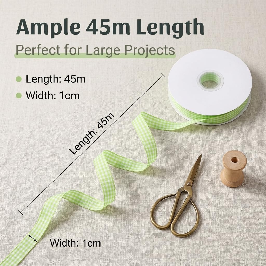 HASTHIP Sage Green Gingham Ribbon Set for Crafts, Gifts and Decorative Wrapping in Polyester