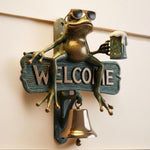 HASTHIP Frog Doorbell Sign with Resin Wall Decor, Metal Bell, Pre-Punched Hole, 15x15x5cm