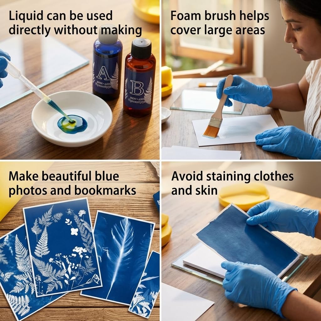 HASTHIP Cyanotype Kit with Two-Component Sensitizer, 20 A5 Sheets and Nature-Print Tools