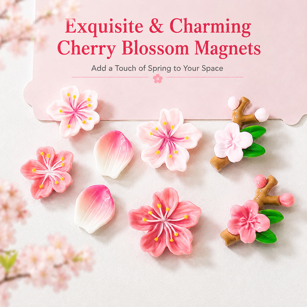 HASTHIP 3D Peach Blossom Fridge Magnets, 16-Piece Synthetic Resin Floral Decor for Metal Surfaces