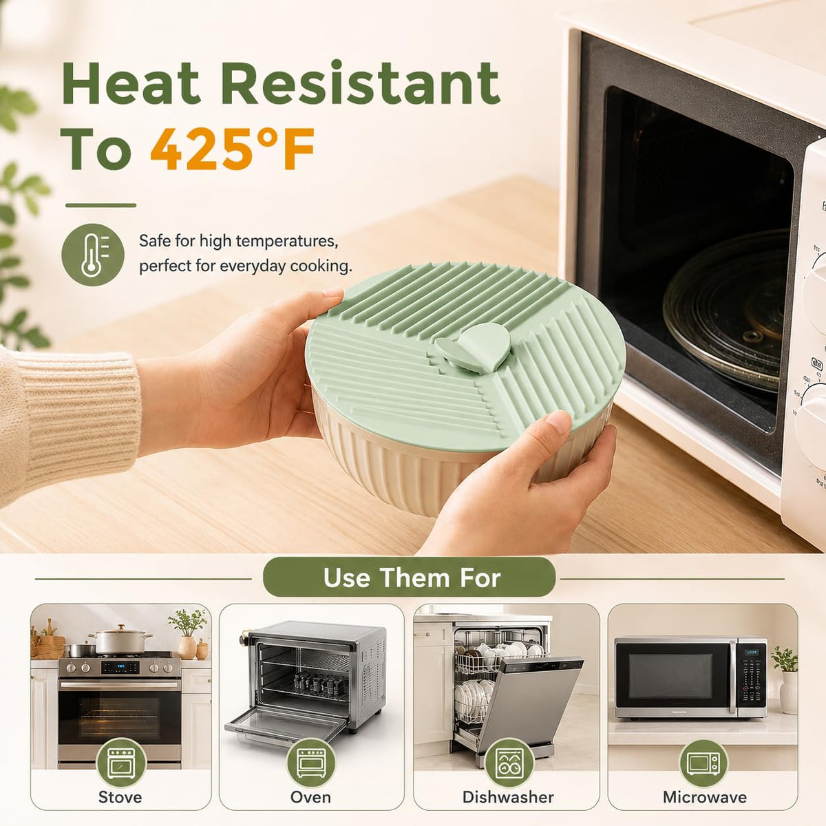 HASTHIP Silicone Lids for Bowls, Three Sizes, Microwave Splatter Covers and Heat-Resistant Mats