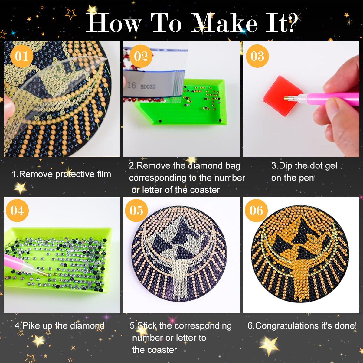 HASTHIP® 10Pcs DIY Diamond Painting Coasters Material Kit Creatvie Tarot Coasters set with Holder, Beginners DIY Diamond Art Kit with Accessories and Tools Diamond Painting Art Home Gift