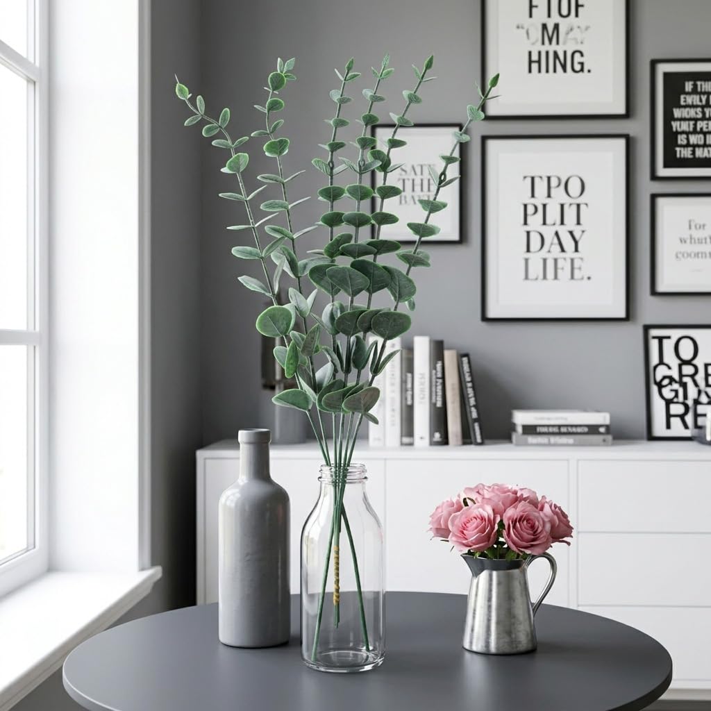 HASTHIP Artificial Eucalyptus Stems with Flexible Branches and Silk Leaves for Home and Events