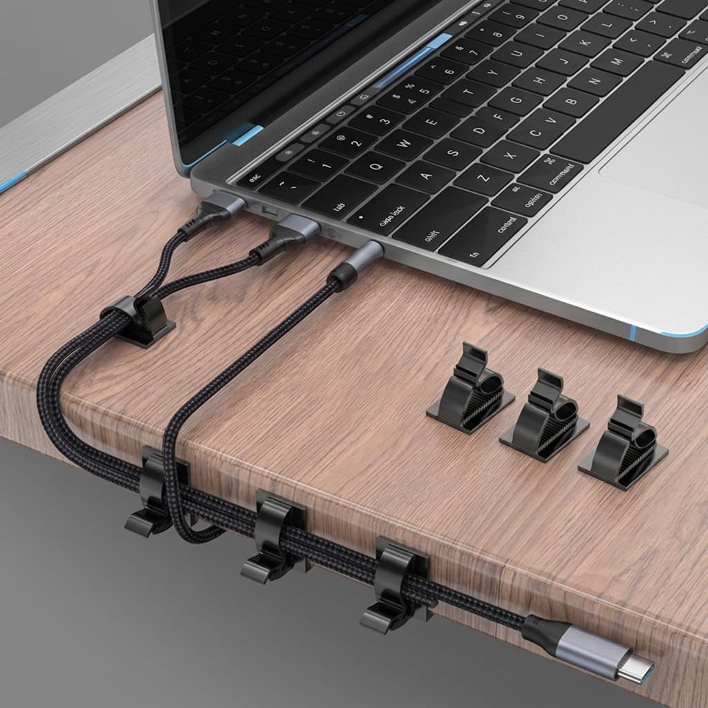 HASTHIP 100-Piece Self-Adhesive Cable Clips with Quick-Release Design, Low-Profile Black Plastic