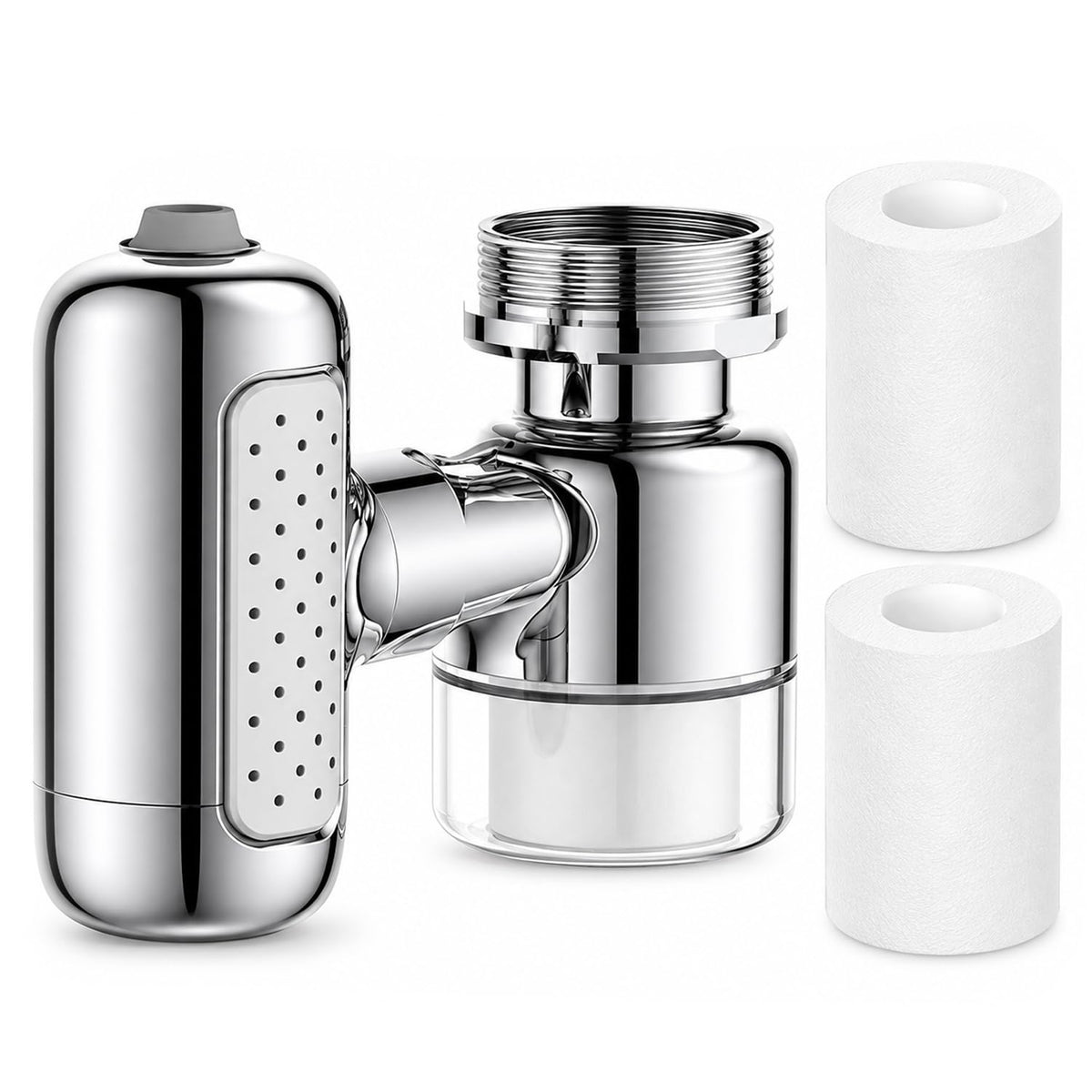 HASTHIP Four-Mode Faucet Water Filter with Chrome Silver Finish, Two Filters and 360° Rotation