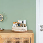 HASTHIP Cotton and Jute Storage Basket, Handwoven Boho Organizer for Cosmetics and Daily Essentials