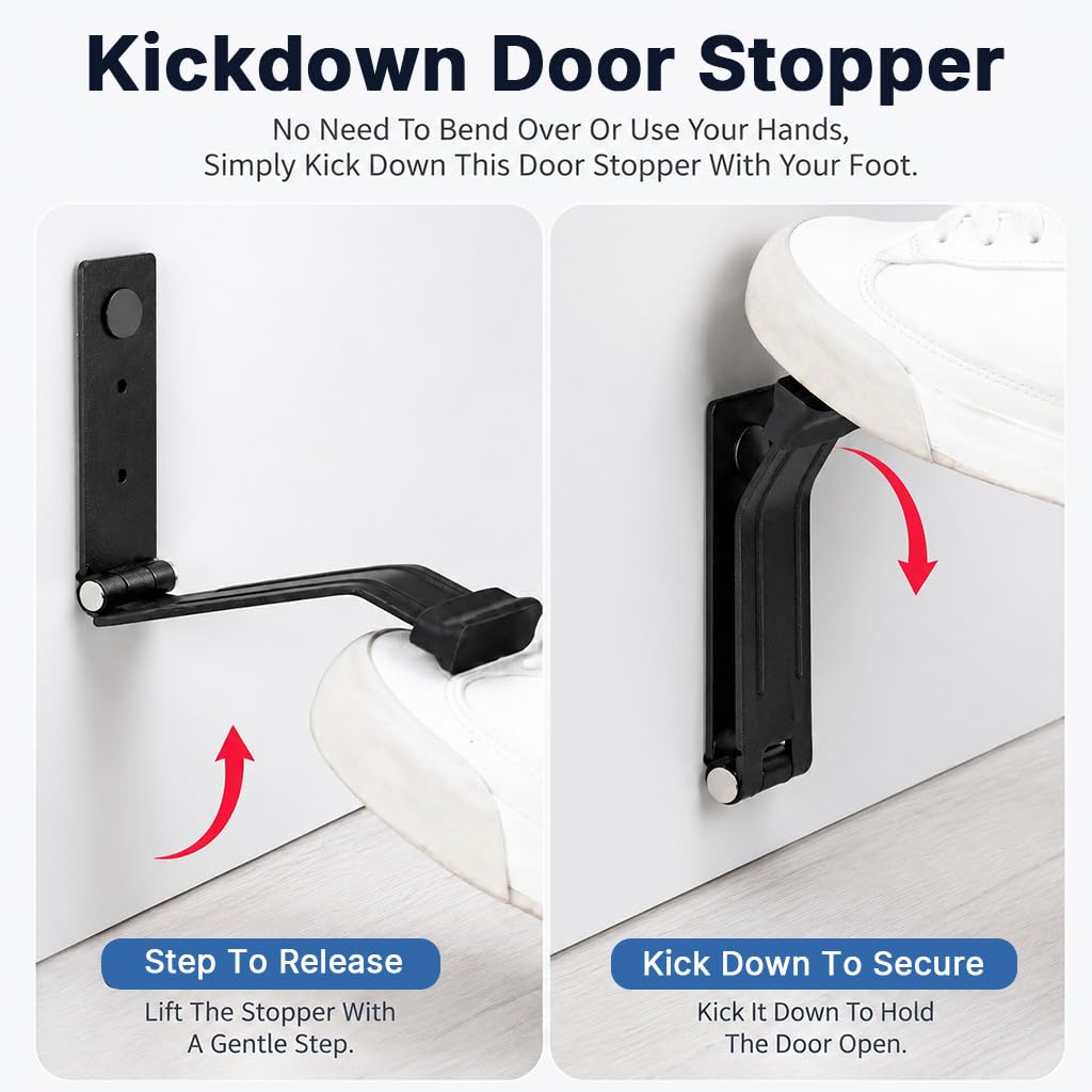 HASTHIP Cold Rolled Steel Kickdown Door Stopper with Non-Slip Rubber Tip and Two Mounting Options