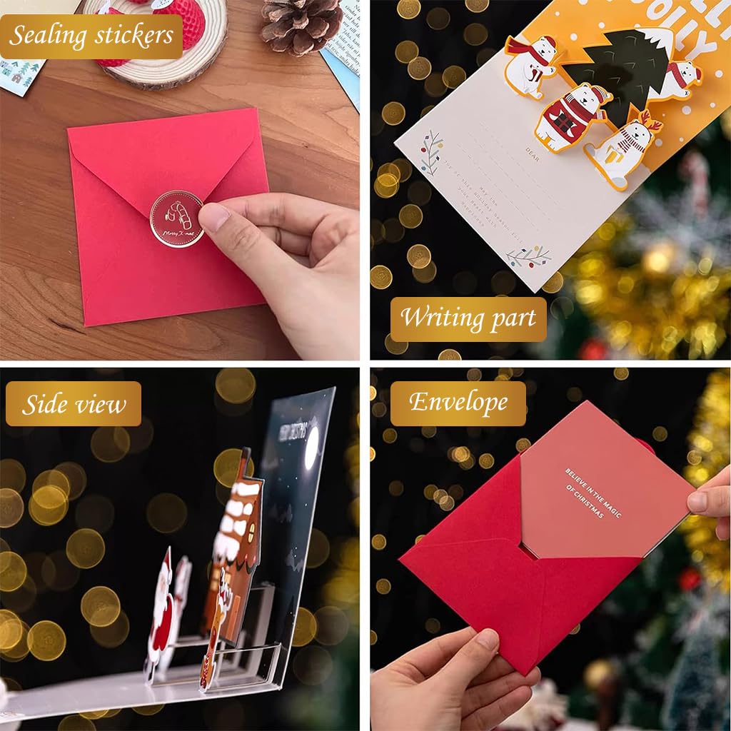 Christmas greeting card envelope and sealing sticker, side view, writing area