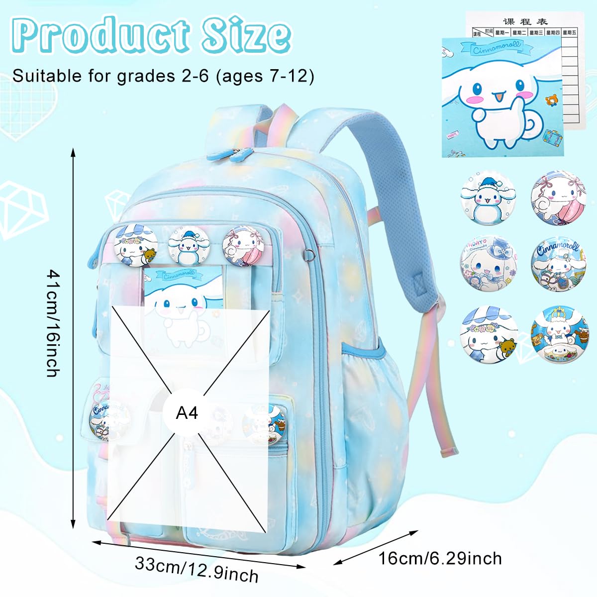 HASTHIP Cinnamoroll School Backpack for Girls