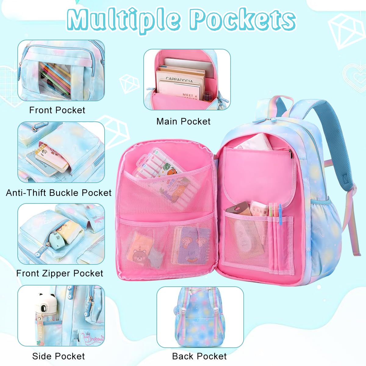 HASTHIP Cinnamoroll School Backpack for Girls