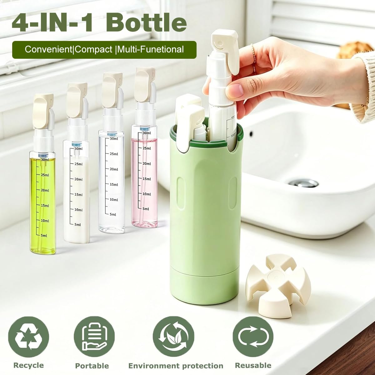 HASTHIP 4-in-1 30ml Travel Toiletry Bottle Set - Green