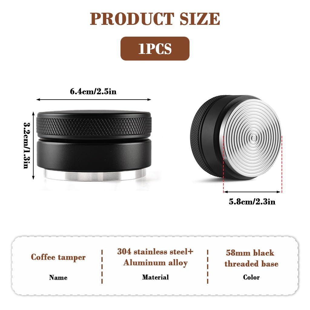 HASTHIP Stainless Espresso Tamper 58mm 304 Stainless Coffee Distributor, Stylish Spiral Groove Pattern, Anti-Slip Diamond Texture Trim, Coffee Hand Leveler Tamper Espresso