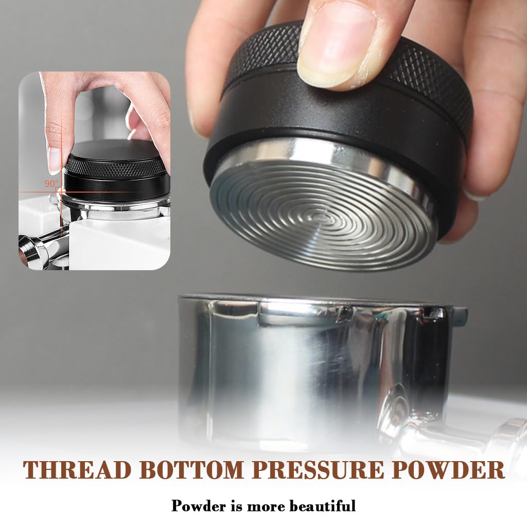 HASTHIP Stainless Espresso Tamper 58mm 304 Stainless Coffee Distributor, Stylish Spiral Groove Pattern, Anti-Slip Diamond Texture Trim, Coffee Hand Leveler Tamper Espresso