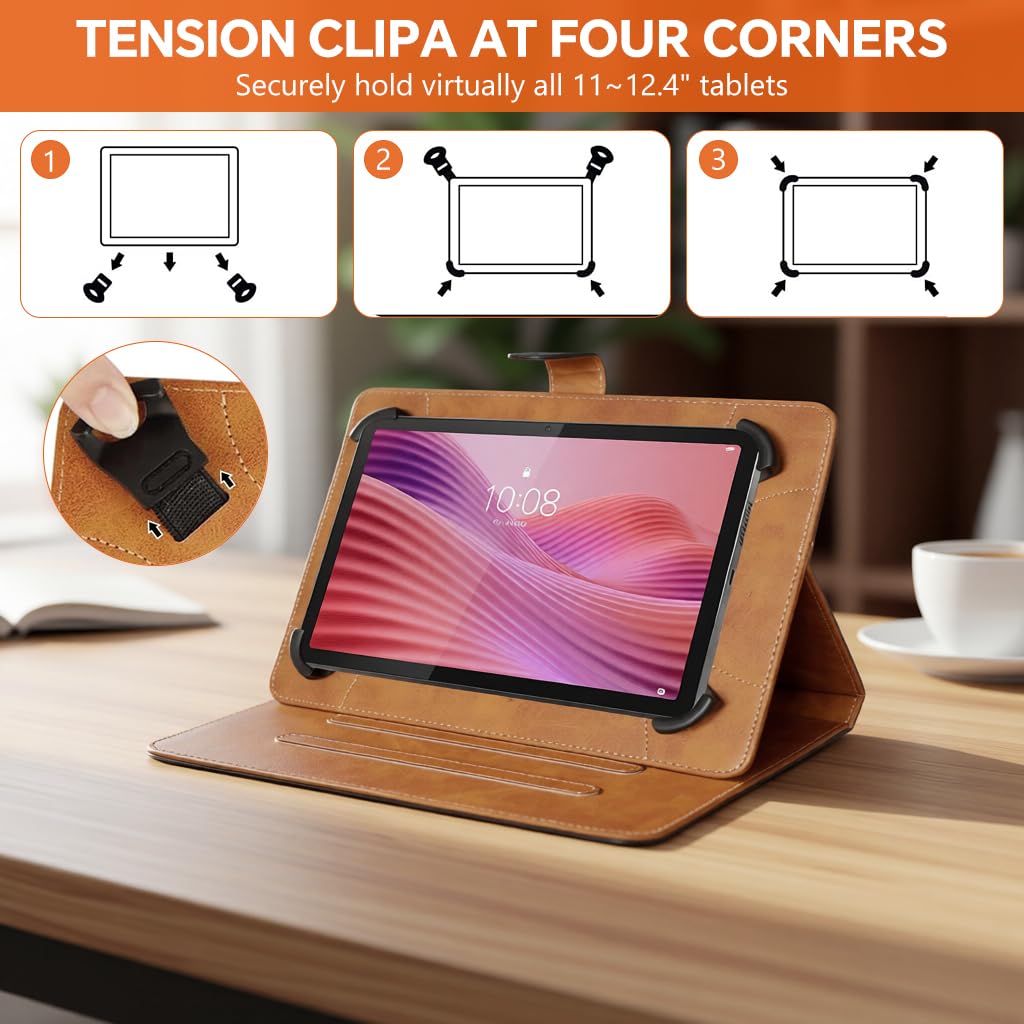 HASTHIP® Funda Universal para Tableta de 11-12.4 Pulgadas, Soporte Multiángulo con Cierre Folio, Protector Compatible con Galaxy Tab A9/A9+/Lenovo/iPad A16/OnePlus Pad, Funda de Cuero