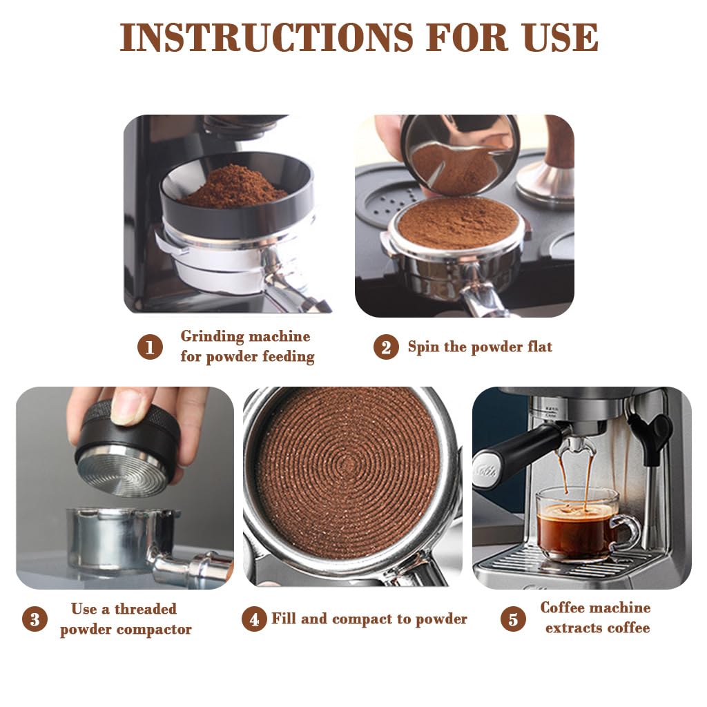 HASTHIP Stainless Espresso Tamper 58mm 304 Stainless Coffee Distributor, Stylish Spiral Groove Pattern, Anti-Slip Diamond Texture Trim, Coffee Hand Leveler Tamper Espresso