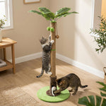 HASTHIP® Cat Scratching Post for Indoor Cats and Kittens, 35.43'' Tall Sisal Rope Palm Tree Scratch Post with Hanging Ball Toy, Sturdy Cat Tower for Exercise and Claw Care, Brown