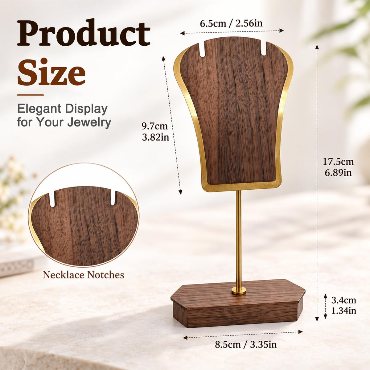 HASTHIP Necklace Display Stand with Weighted Wooden Base for Desktop Jewelry Storage