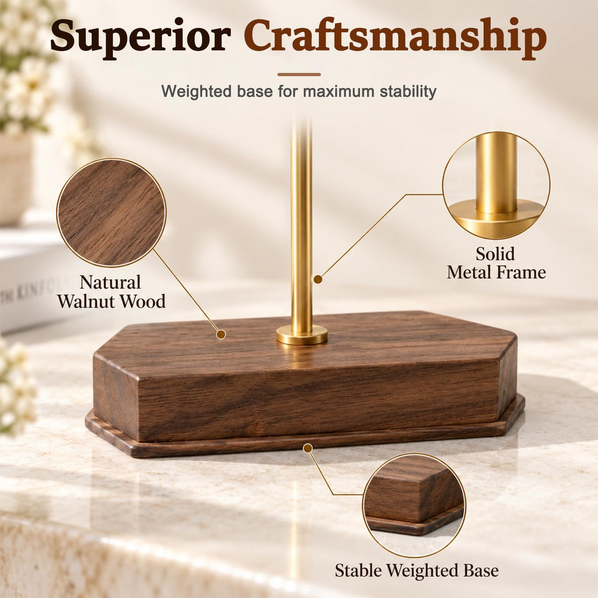 HASTHIP Necklace Display Stand with Weighted Wooden Base for Desktop Jewelry Storage