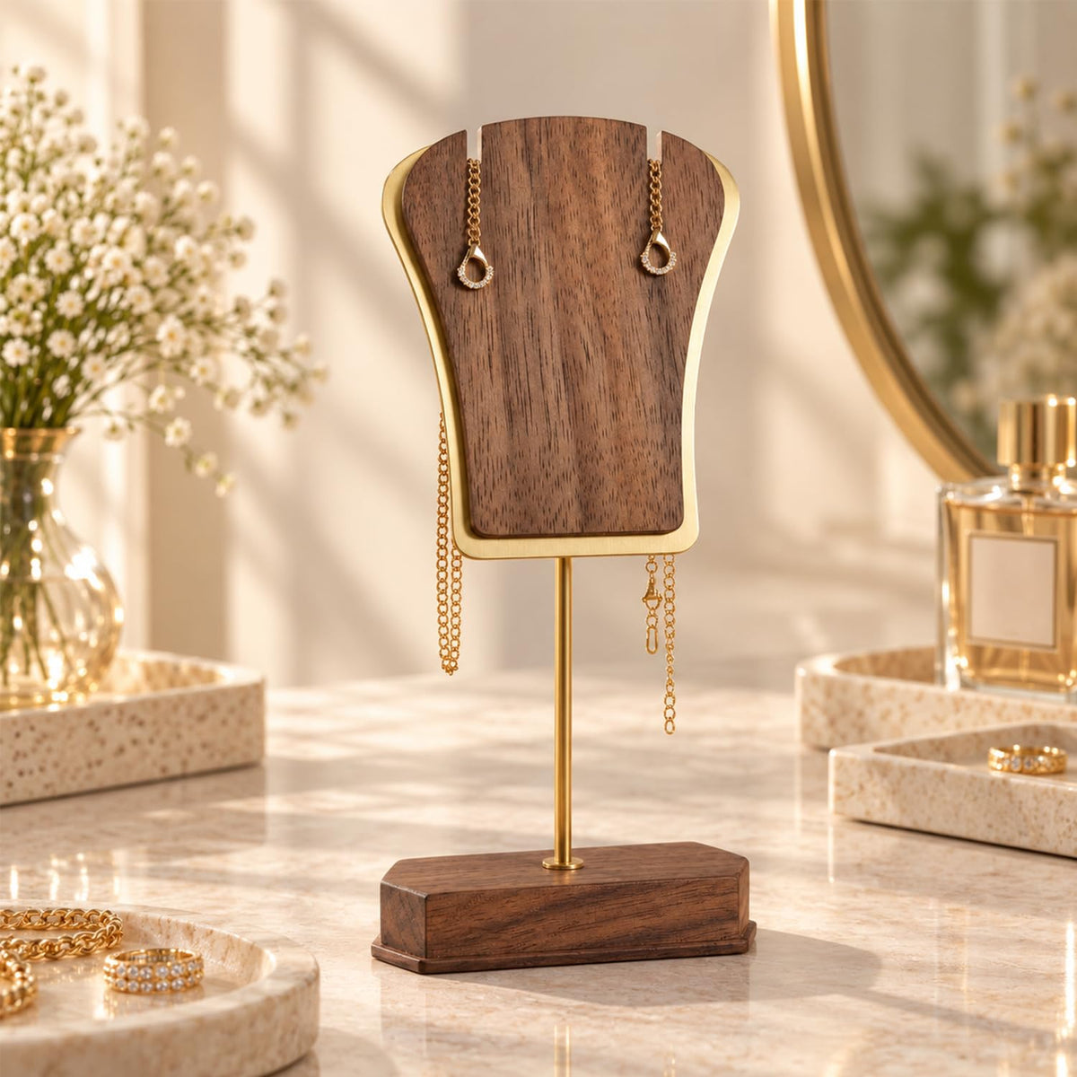 HASTHIP Necklace Display Stand with Weighted Wooden Base for Desktop Jewelry Storage