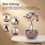 HASTHIP 7-Color Chakra Crystal Tree Ornament with Clear Quartz and Copper Wire Trunk