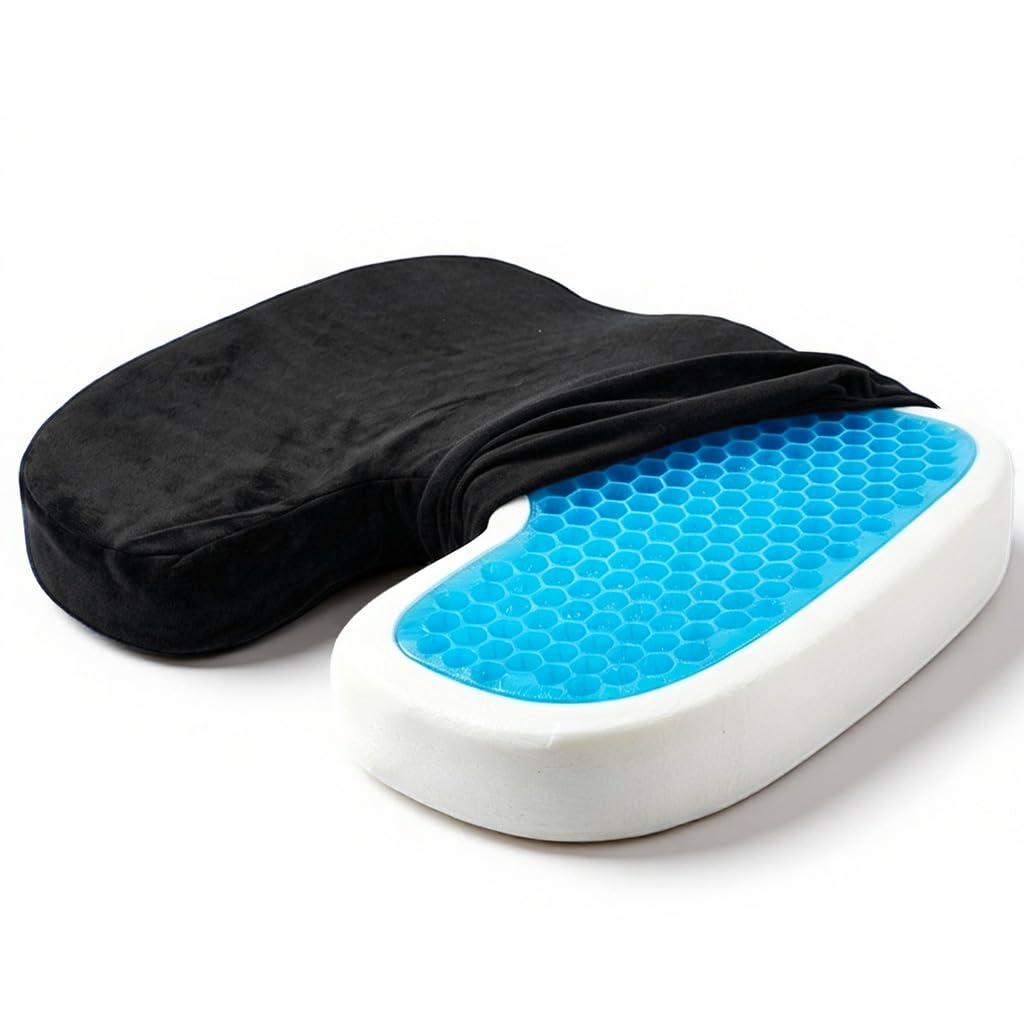 HASTHIP Cool Gel and Memory Foam Coccyx Cushion with U-Shaped Design and Non-Slip Base