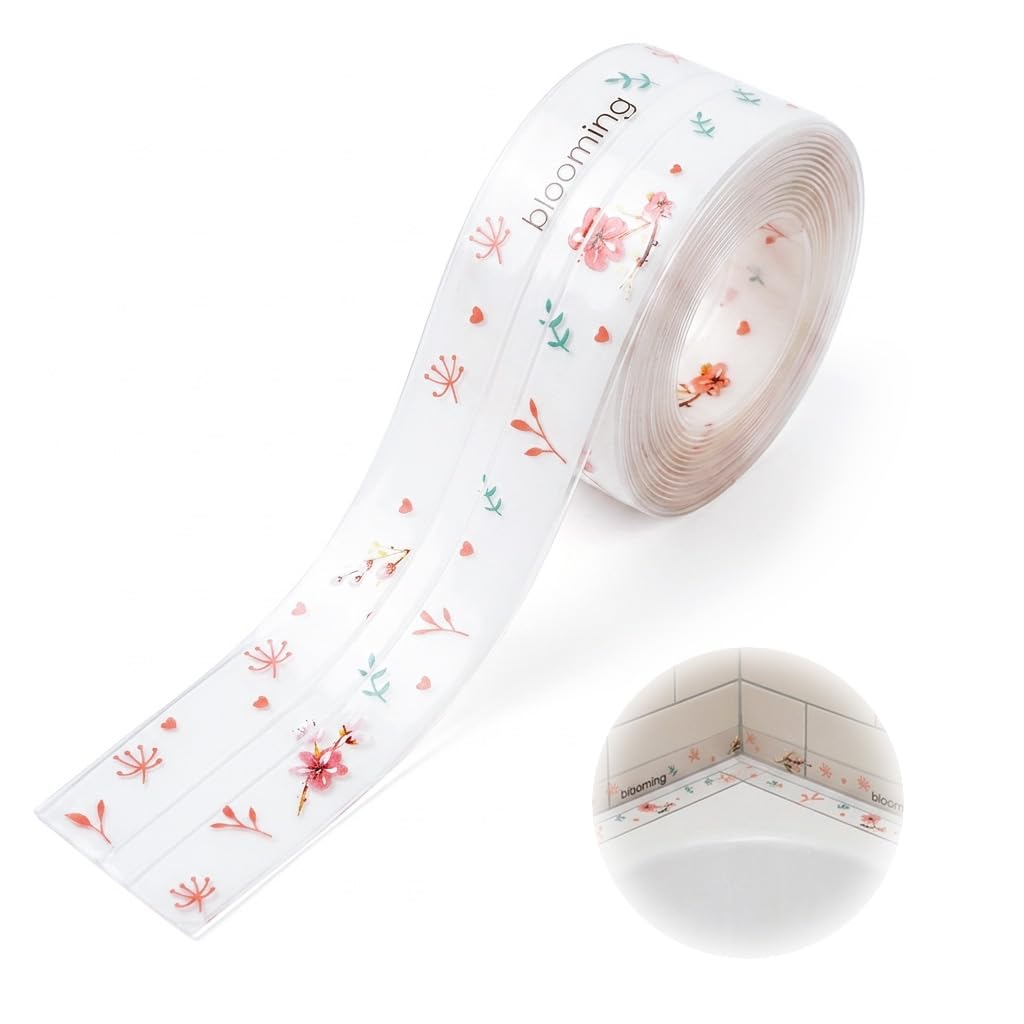 HASTHIP 3.2M x5.0CM PVC Trim Tape with Floral Print for Kitchen and Bathroom Corner Sealing