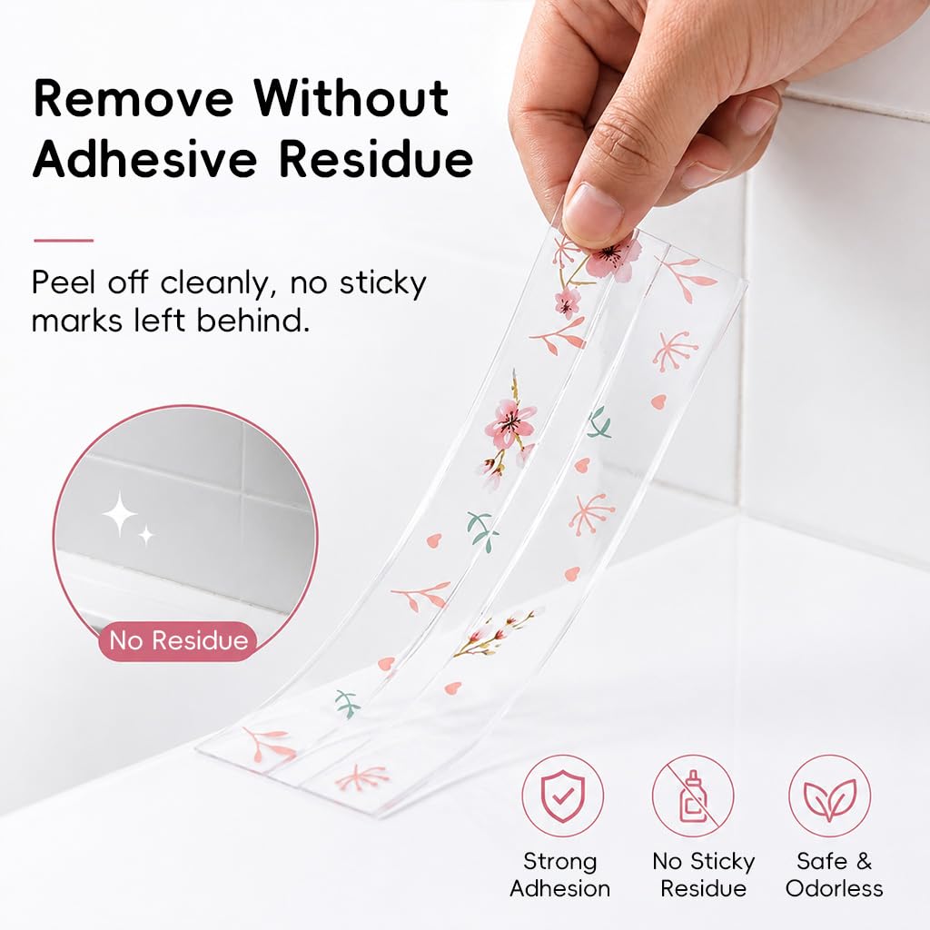 HASTHIP 3.2M x5.0CM PVC Trim Tape with Floral Print for Kitchen and Bathroom Corner Sealing