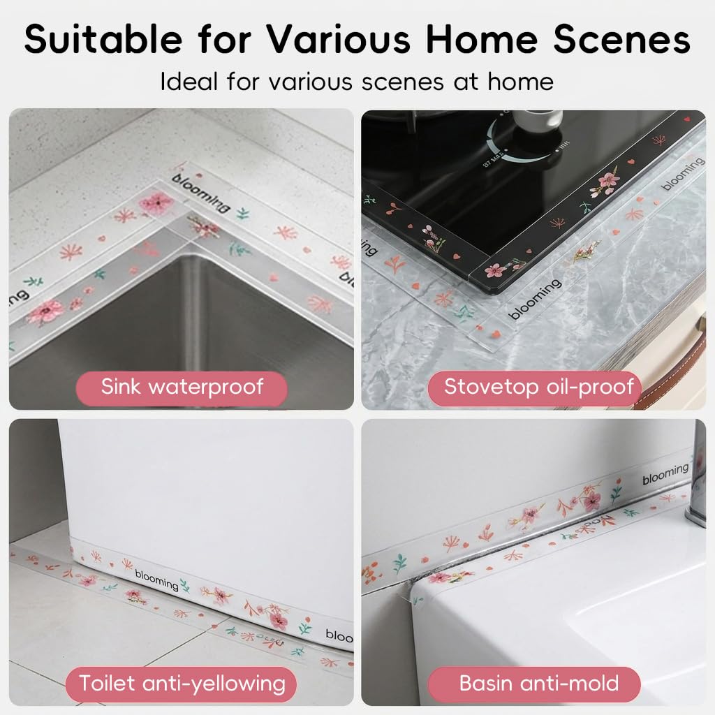HASTHIP 3.2M x5.0CM PVC Trim Tape with Floral Print for Kitchen and Bathroom Corner Sealing