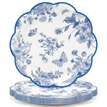 HASTHIP 24 Pack Blue Floral Paper Plates with Scalloped Edges for Parties and Table Decor