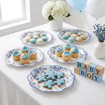 HASTHIP 24 Pack Blue Floral Paper Plates with Scalloped Edges for Parties and Table Decor