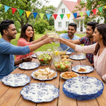 HASTHIP 24 Pack Blue Floral Paper Plates with Scalloped Edges for Parties and Table Decor
