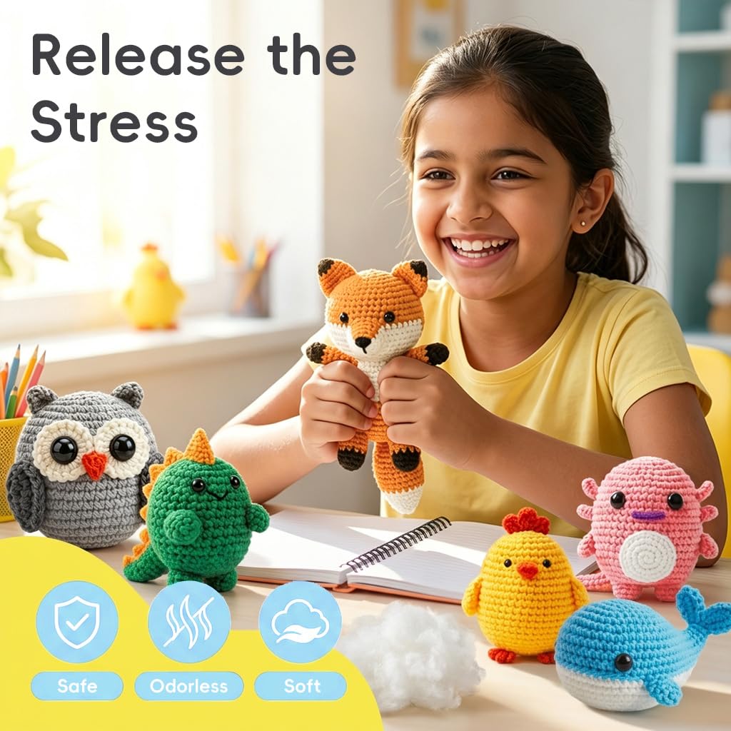 HASTHIP Beginner Crochet Kit with Video Tutorials and Extra Soft Yarn for Animal Projects
