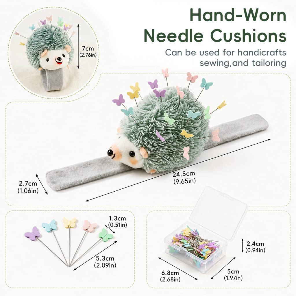 HASTHIP Wrist Pin Cushion with Adjustable Elastic Strap and Colorful Butterfly-Headed Pins for Sewing