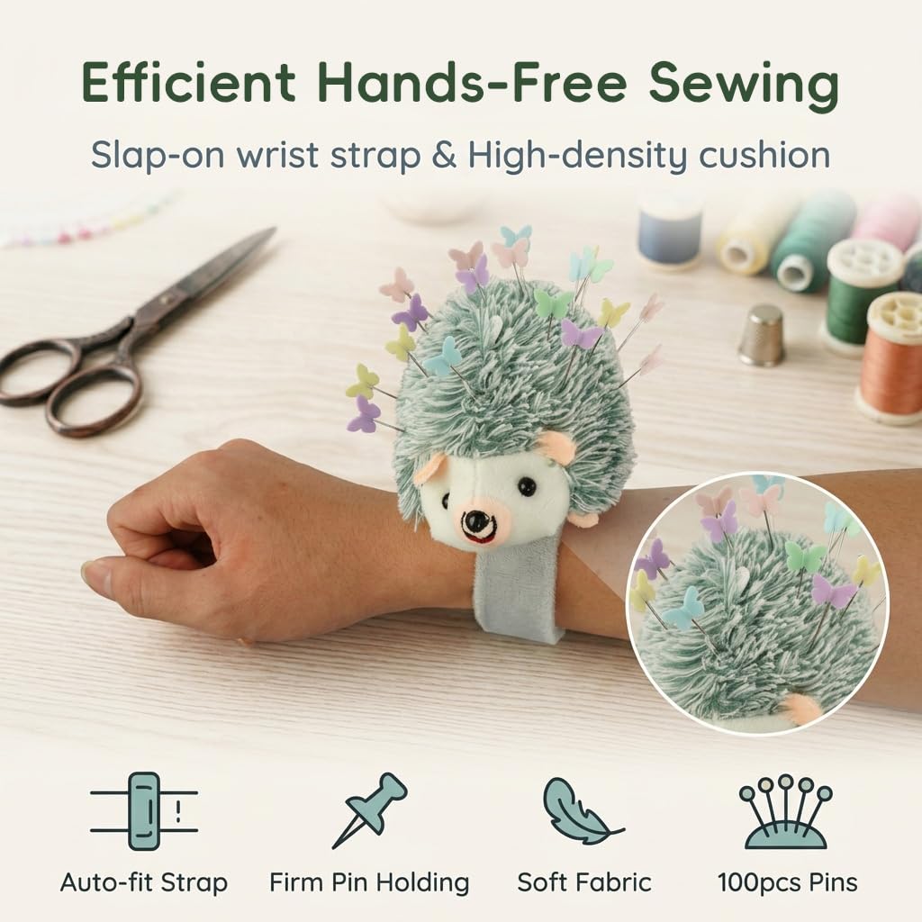 HASTHIP Wrist Pin Cushion with Adjustable Elastic Strap and Colorful Butterfly-Headed Pins for Sewing