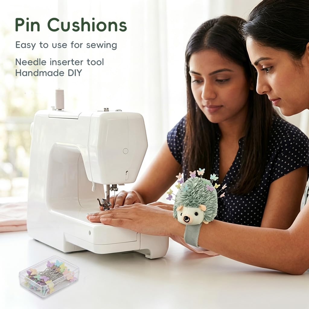 HASTHIP Wrist Pin Cushion with Adjustable Elastic Strap and Colorful Butterfly-Headed Pins for Sewing