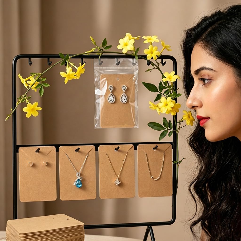 HASTHIP Earring Display Cards, 3.5x2.4 Inches, with 100 Cards, 200 Backs and 100 Bags