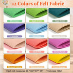HASTHIP 8"x35" Stiff Felt Sheets, 12 Morandi Colours for Creative Crafts, Sewing and DIY Projects