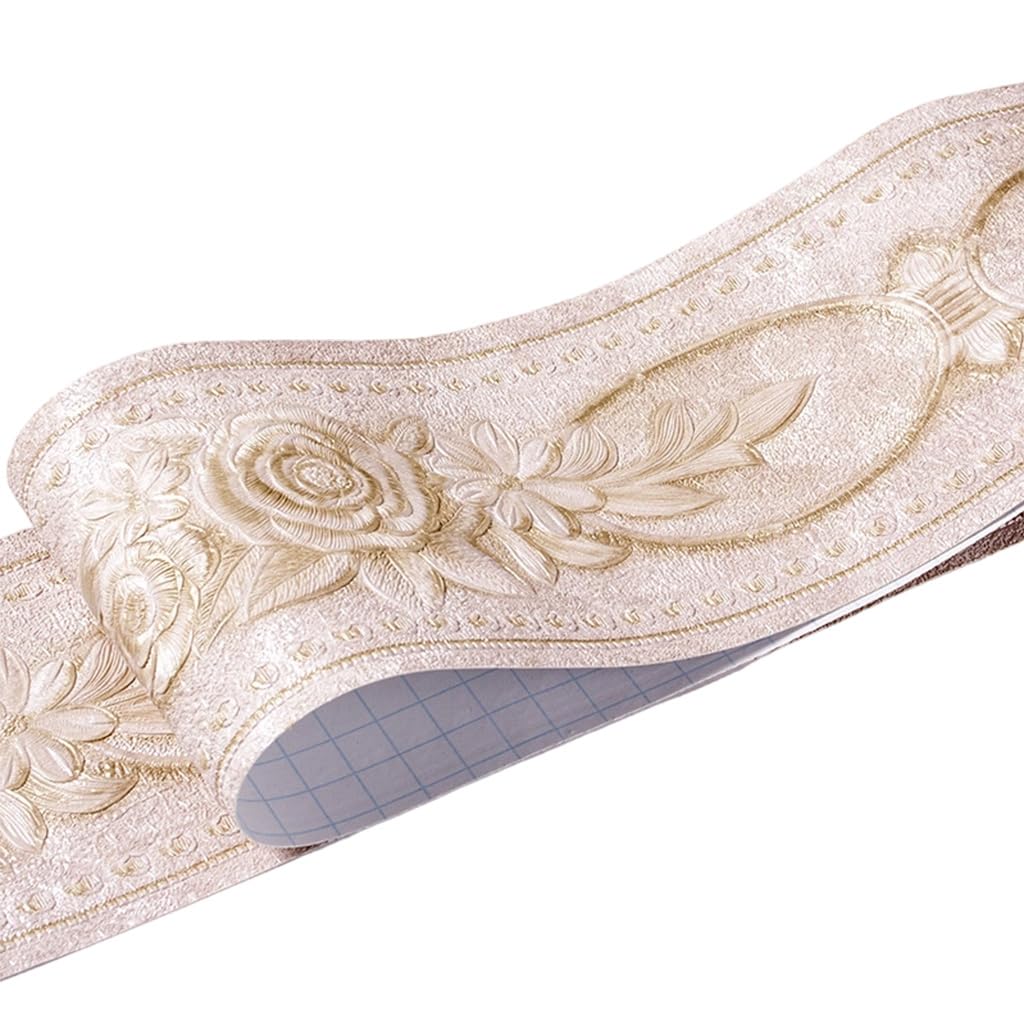 HASTHIP 3D Floral Peel-and-Stick Wallpaper Border, Water-Resistant Trim for Home Interiors