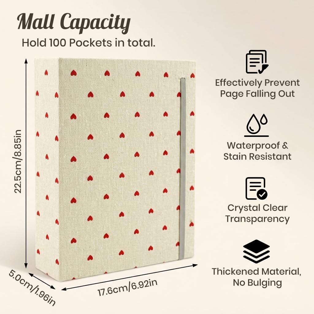 HASTHIP Mini Linen Cover Photo Album with Clear Pockets and Front Window for Personalisation