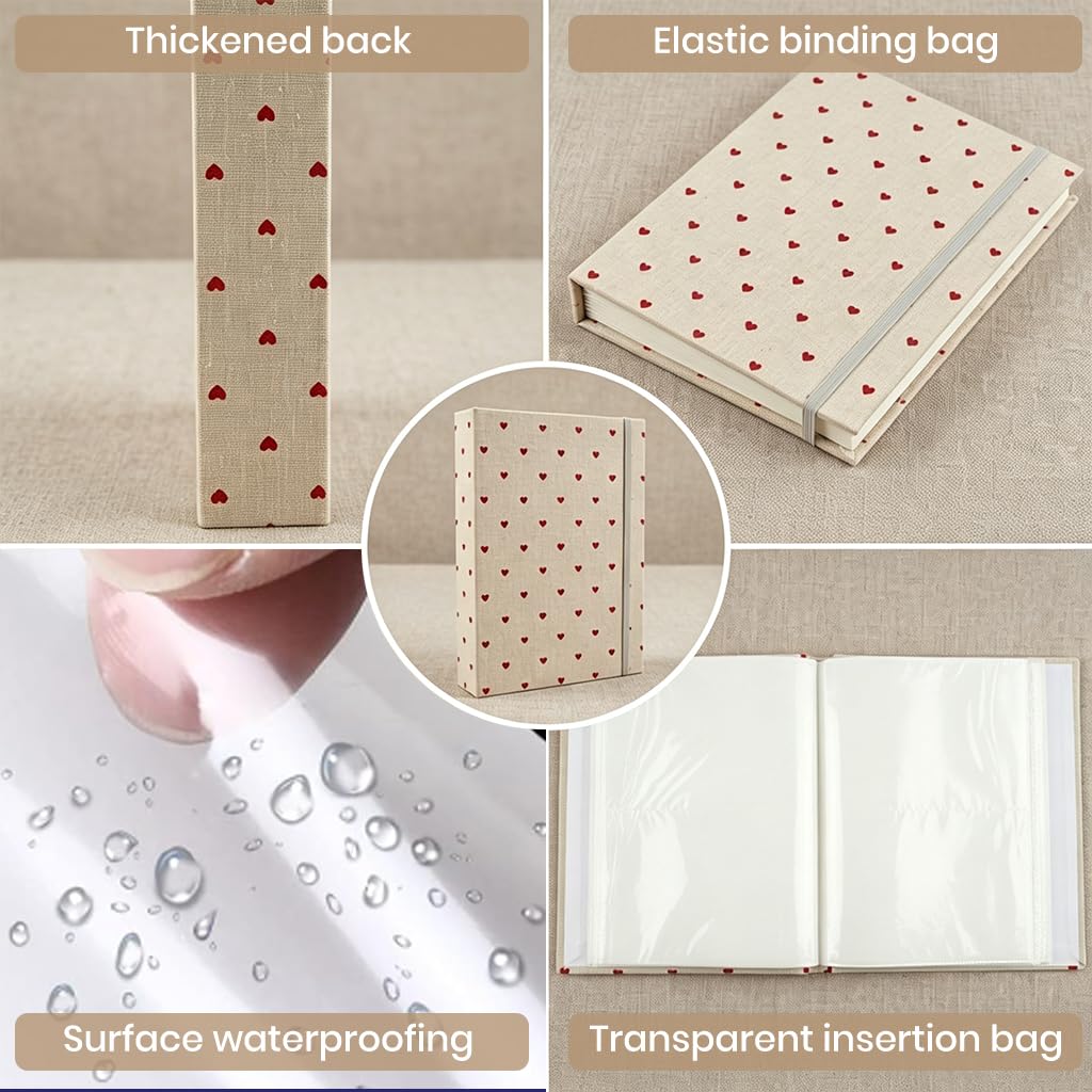 HASTHIP Mini Linen Cover Photo Album with Clear Pockets and Front Window for Personalisation
