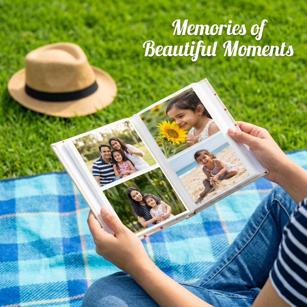 HASTHIP Mini Linen Cover Photo Album with Clear Pockets and Front Window for Personalisation