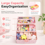 HASTHIP 3-Layer Hair Accessories Organizer Box in Pink with Divided Storage and Built-In Handle